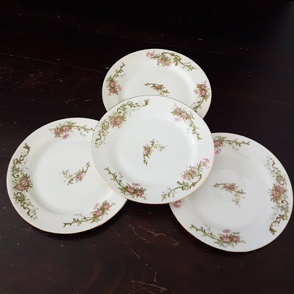 4pc Vintage Limoges Porcelain Salad Plates 4pc Set - 7.5 inch Floral Pattern
